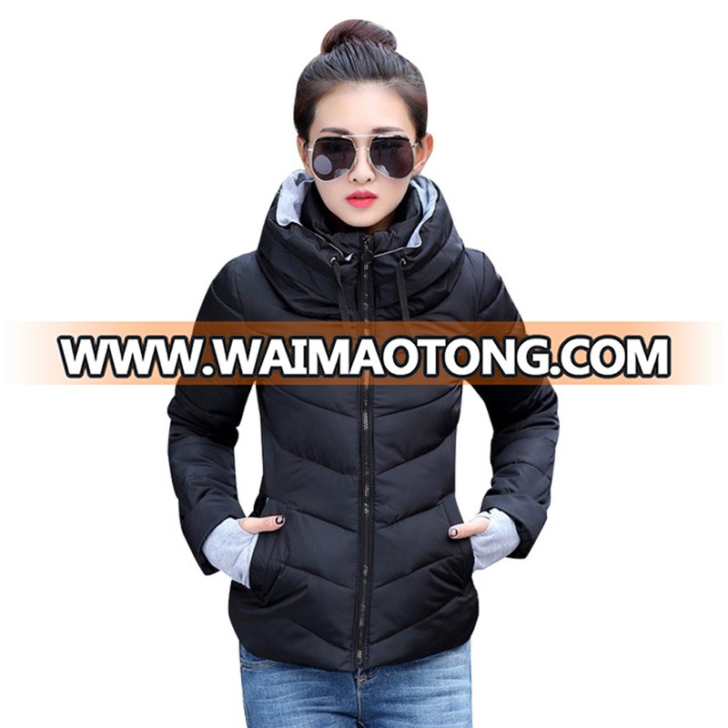 2018 hooded women winter jacket short cotton padded womens coat autumn casaco feminino inverno solid color parka stand collar